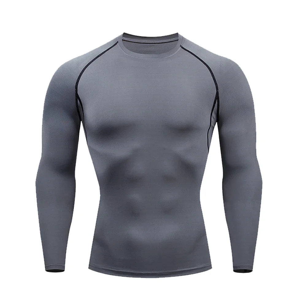 Men's Compression Shirt Men Rashgard Fitness Long Sleeve Running Shirt Man Gym Under T Shirt Football Jersey Sportswear Tights