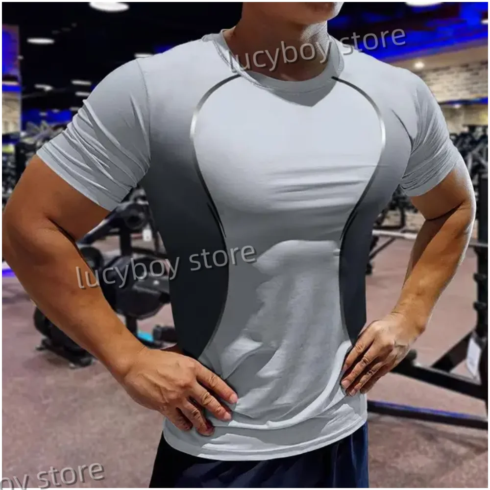 Men's Sports Fitness Gym T Shirt Mans Casual Short Sleeve Tees Quick Drying Running Sportwear Men Oversized Tops men Clothing