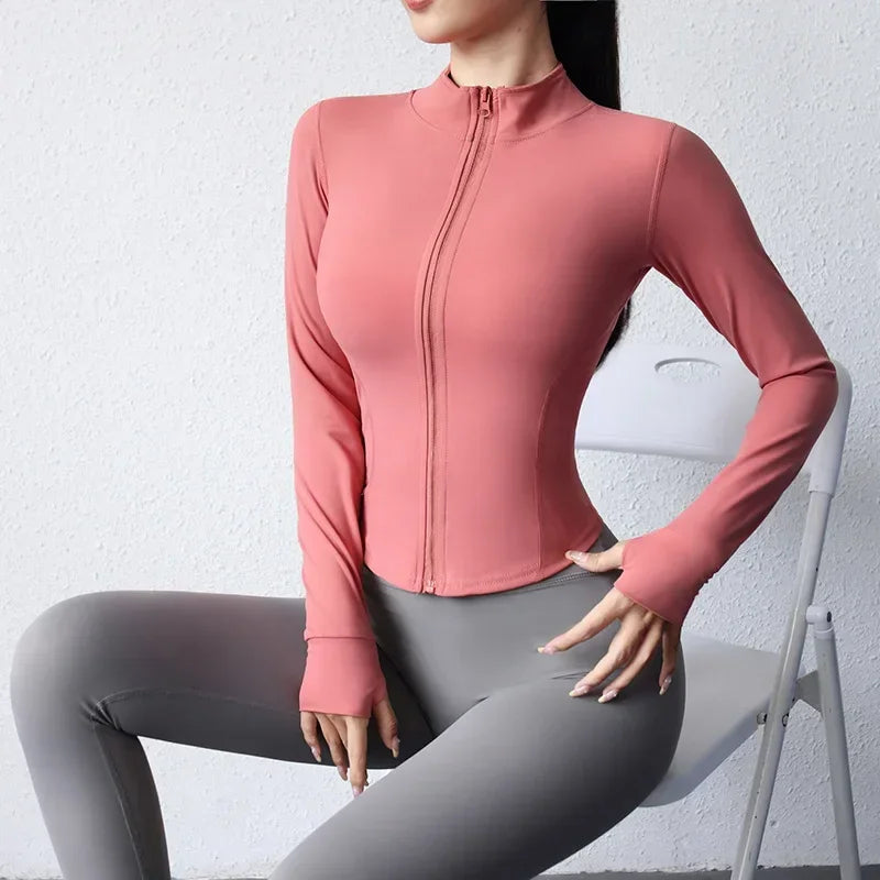 2024 Yoga Wear Running Sports Jacket Quick-drying Women's Fitness Wear Zipper Yoga Wear Top Jacket Long Slim Training Wear