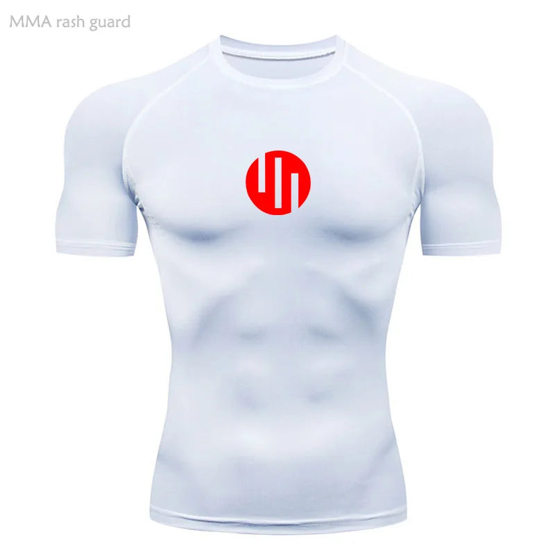 Men's T-shirt Fitness Compression Shirt Quick Dry Short Sleeve Gym Muscle Shirt Breathable White Black Sun protection Sportswear