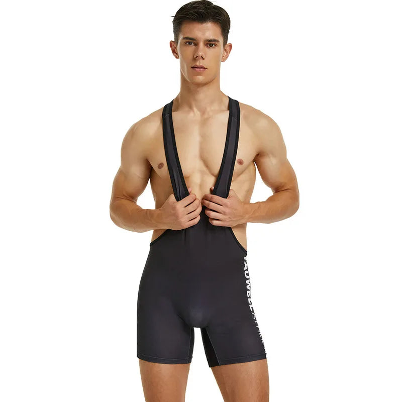 Slim Bodysuit Mens Gym Undershirts Vest Underwear Wrestling Singlets Jumpsuits Bodybuilding Wear for Male