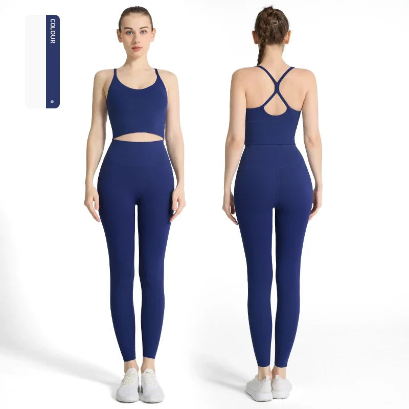 2PCS Women Yoga Set Sport Suit Gym wear Workout Clothes Sports Crop Top High Waist Legging Fitness Bra Set Breathable Gym Suits