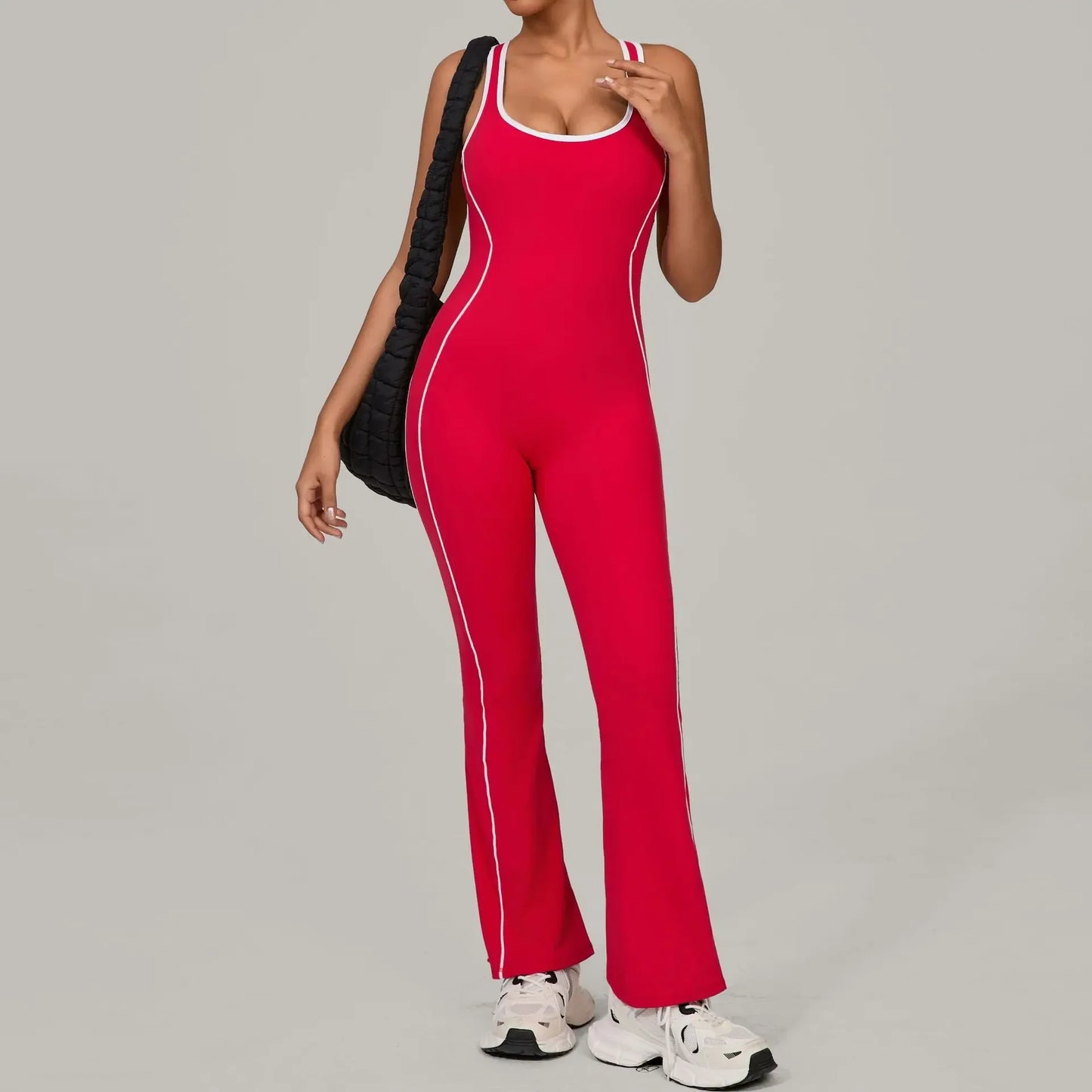 Yoga Jumpsuit Sports Fitness Hip Lifting Pleating Beautiful Back One-piece Micro Flared Workout Clothing Gym Bodysuit for Women