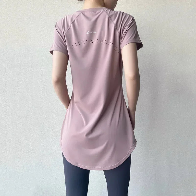 Sportswear Woman Gym 2025 Yoga Clothes Women Butt Cover Short Sleeve T-Shirt Quick Dry Fitness Top Breathable Slim Running Shirt