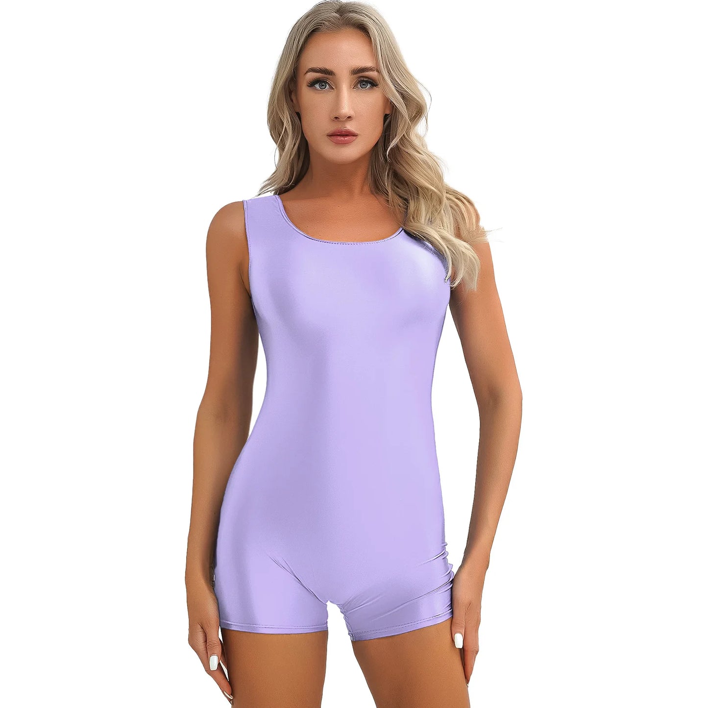 Women Glossy Sleeveless Gymnastics Yoga Sport Boyleg Bodysuit Pilates Aerobics Dance Leotard Gym Bodybuilding Workout Playwear