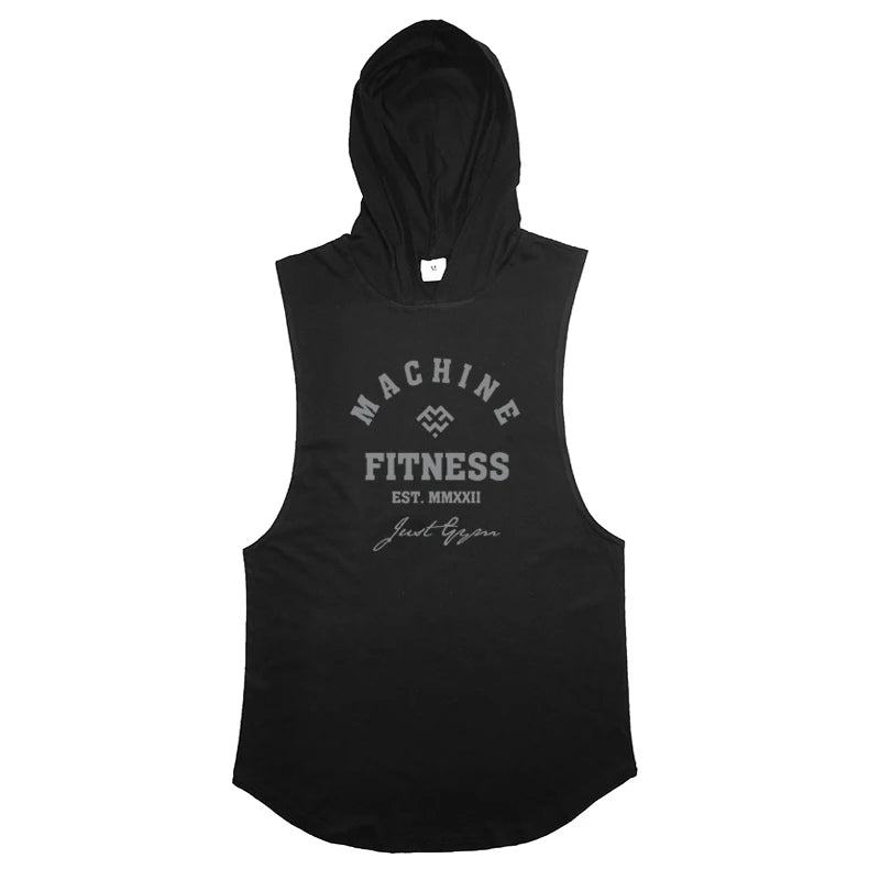 Gym Sport Hooded Clothing Summer Cotton Breathable Fitness Tank Tops Open Side Muscle Vests Mens Bodybuilding Sleeveless Hoodie