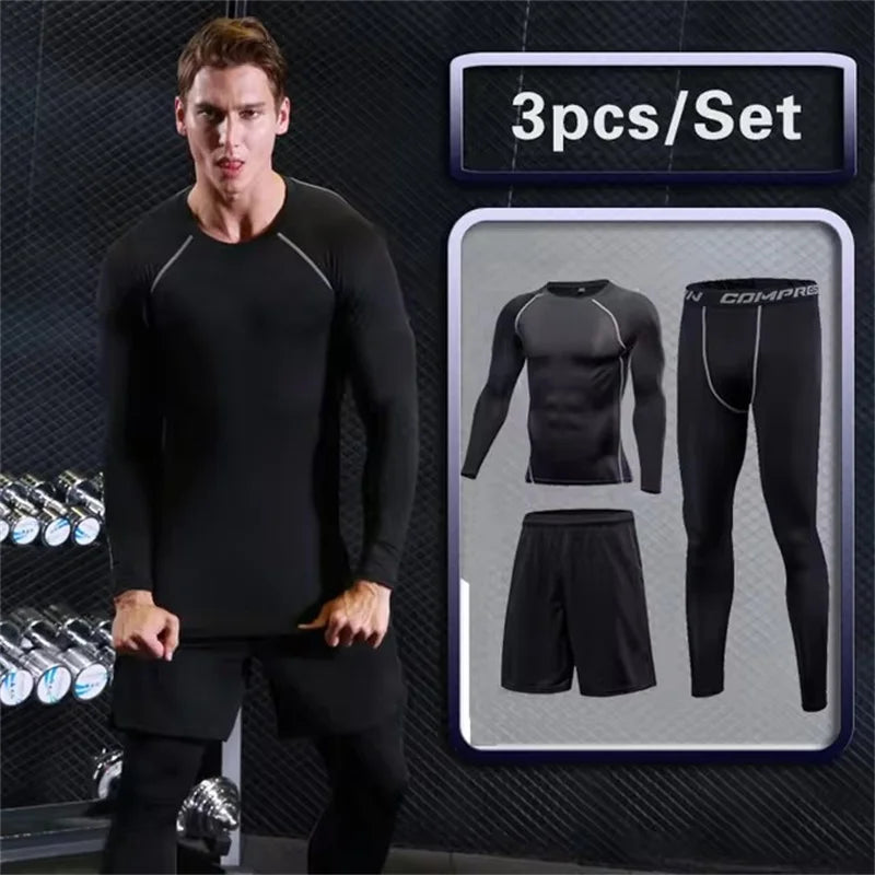 Men Compression Sportswear Set Gym Running Sport Clothes Jogging Tights Tracksuit Fitness T-Shirt Windbreaker Leggings