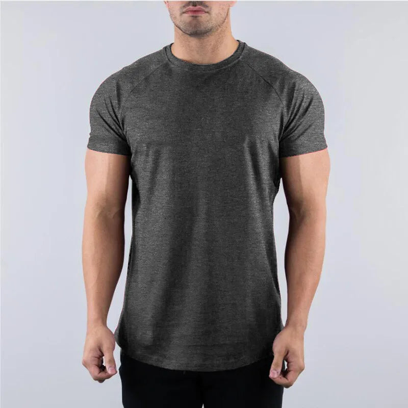 Cotton Gym T-shirt Men Summer Fitness Clothing O-Neck Short Sleeve T shirt Slim Fit Tshirt Bodybuilding Workout Tees Tops