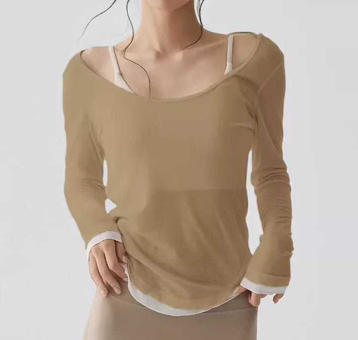 Yoga clothing cover up, women's slim fit sports long sleeved, breathable Pilates top for external wear