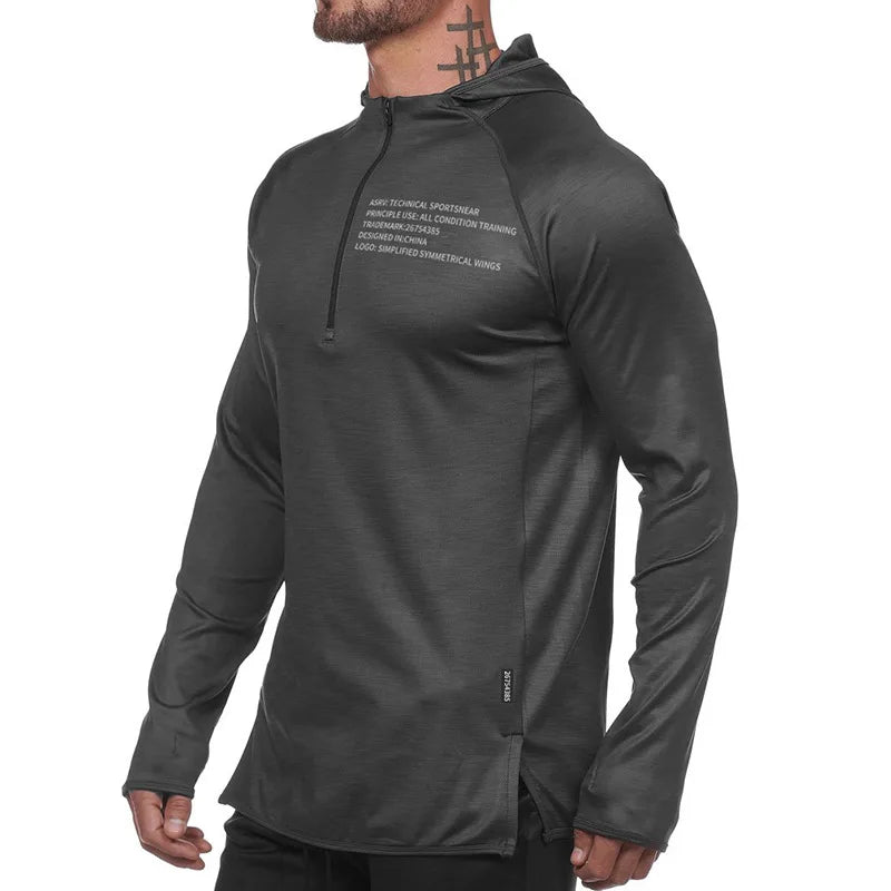 Mens Running Jackets Hoodies Fitness Sportswear Gym Clothing Bodybuilding Workout Sweatshirt Jogging Training Hooded Sport Shirt