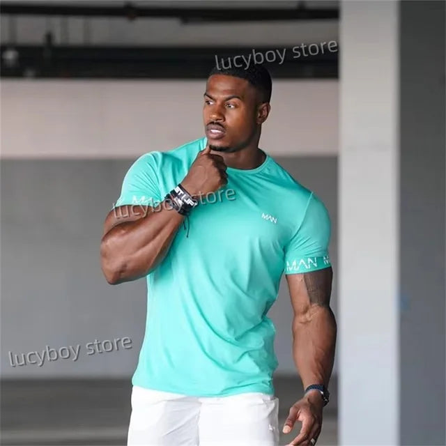 Men's Sports Outdoor Gym T Shirt Mans Casual Short Sleeve Tees Quick Drying Running Sportwear Men Oversized Tops men Clothing