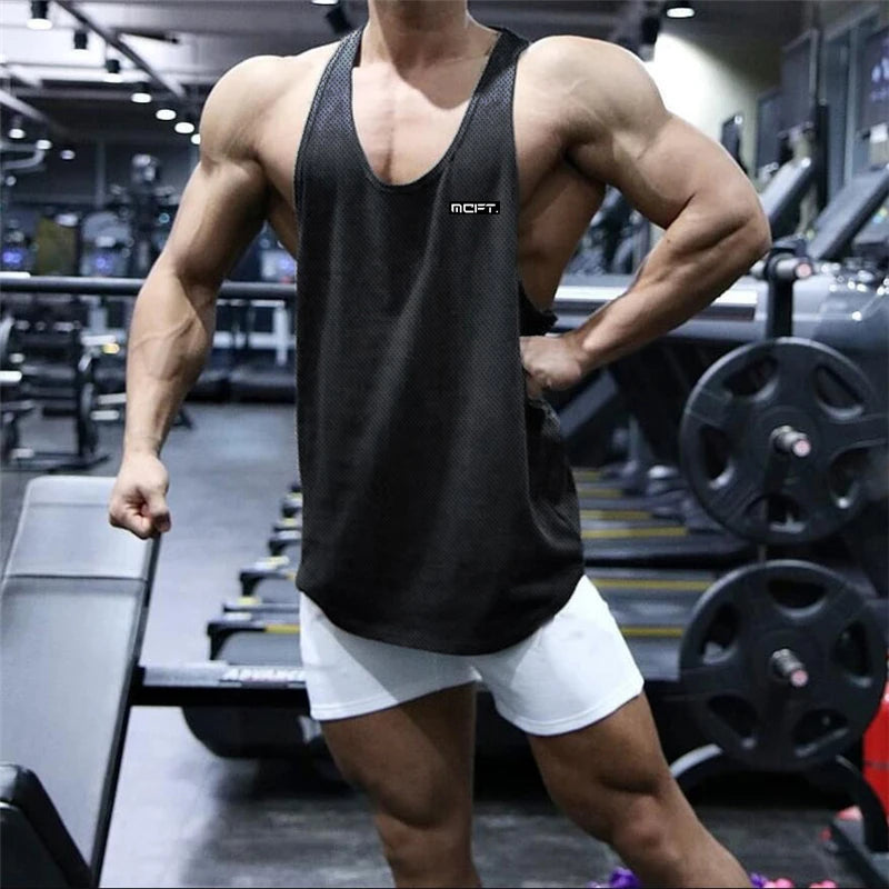 2022 Gym Workout Sleeveless Shirt Men Bodybuilding Running Clothing Fitness Sportswear Muscle For Male Y Back Tank Top