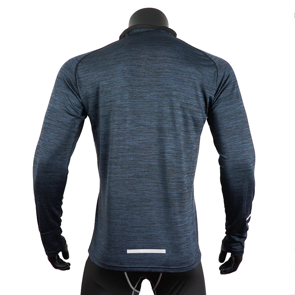 Mens Sports T-Shirt Sportswear Long Sleeve Running Gym Clothing Fitness Compression Shirt Zip Pullover Hiking Rashguard