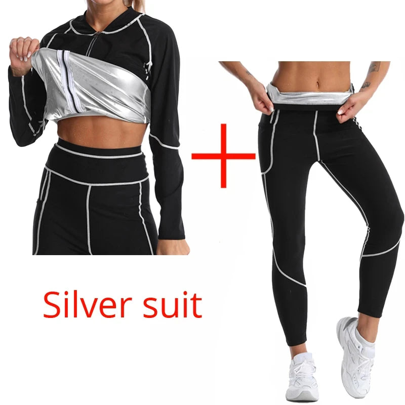 Sauna Suits for Women Gym Clothing Sets Running Fitness Exercise Sportswear Pants Weight Loss Sweating Sports Suit Workout Tops