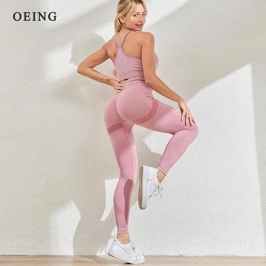 2 Piece Seamless Yoga Set Sports Tracksuit Women Gym Two Piece Set Clothing Fashion Fitness Suits Outfit Bra Leggings Sportswear