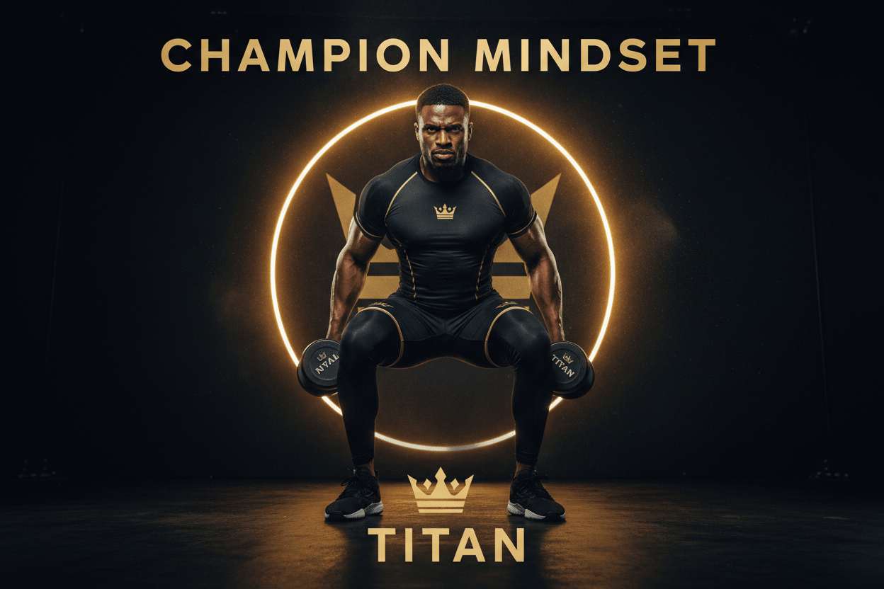 TITAN Crown Edition athlete with champion mindset training in black and gold gear