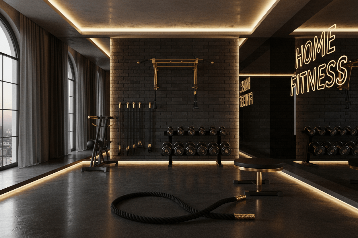 Premium TITAN home gym setup with black and gold equipment