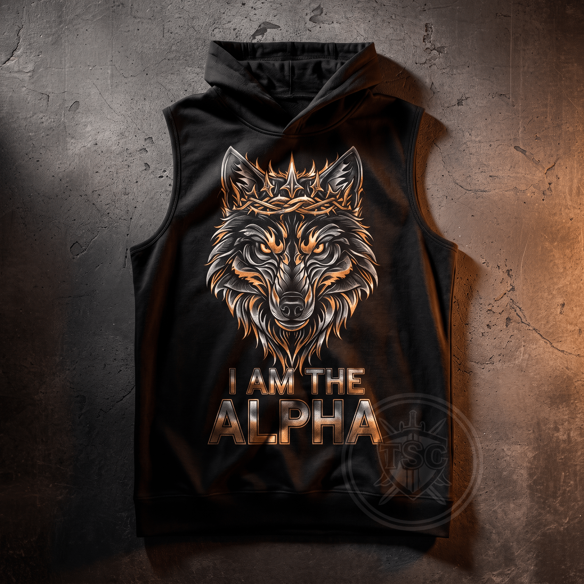 Generated lifestyle image for "Alpha Energy" Sleeveless Hoodie — Crown Alpha