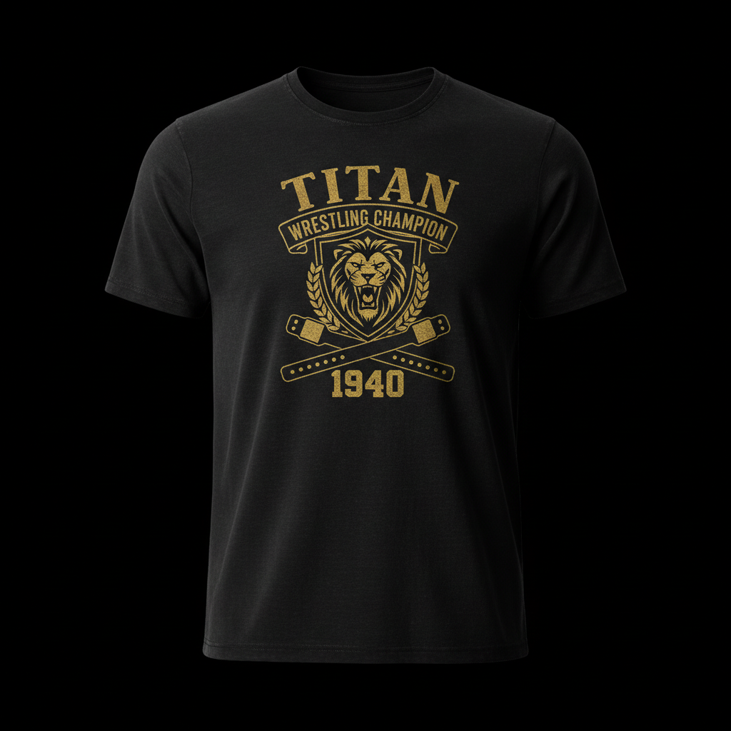 1940s Wrestling Champion Tee - Warrior Black