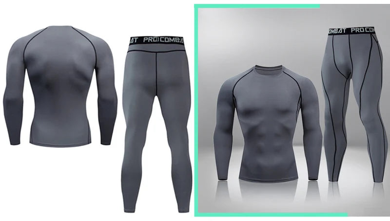 Gym Tight Training Clothing Workout Jogging Sports Set Fitness Men's Compression Thermal Underwear Top Trousers Sportswear