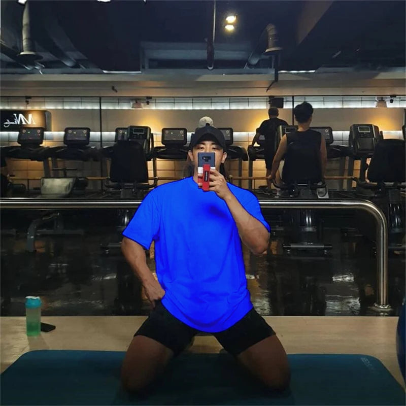 Oversized Gym Clothing Fitness Mens T Shirt Street Hip Hop Sportswear Loose Half Sleeve T-shirt Muscle Man Bodybuilding Tshirt