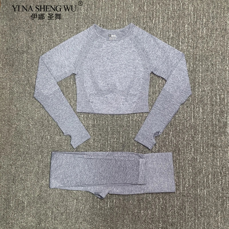 Women's Sportswear Yoga Set Gym Legging Tracksuit Long Sleeve Crop Top Sexy High Waist Seamless Leggings for Fitness Sports Suit