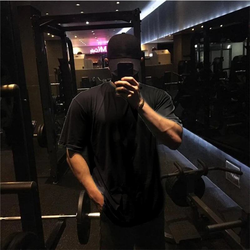 Oversized Gym Clothing Fitness Mens T Shirt Street Hip Hop Sportswear Loose Half Sleeve T-shirt Muscle Man Bodybuilding Tshirt