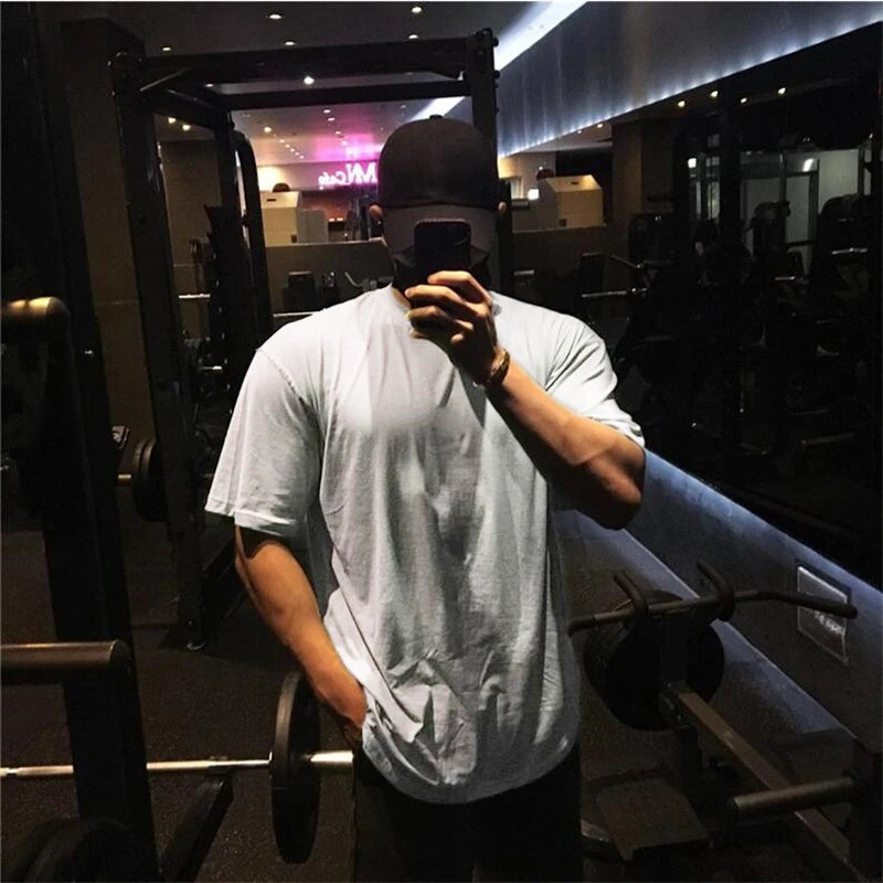 Oversized Gym Clothing Fitness Mens T Shirt Street Hip Hop Sportswear Loose Half Sleeve T-shirt Muscle Man Bodybuilding Tshirt