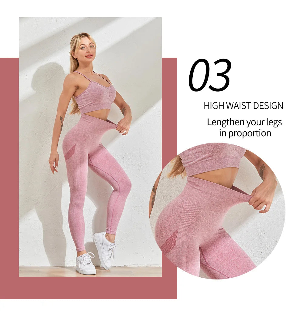 2 Piece Seamless Yoga Set Sports Tracksuit Women Gym Two Piece Set Clothing Fashion Fitness Suits Outfit Bra Leggings Sportswear