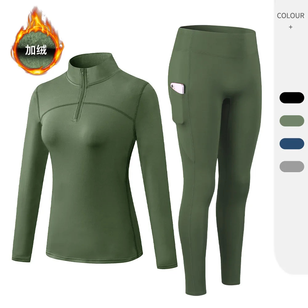 Autumn And Winter Women's Warm Clothing Yoga Self-Cultivation Two-Piece Suit Plus Velvet Sportswear Sports Fitness Sportswear