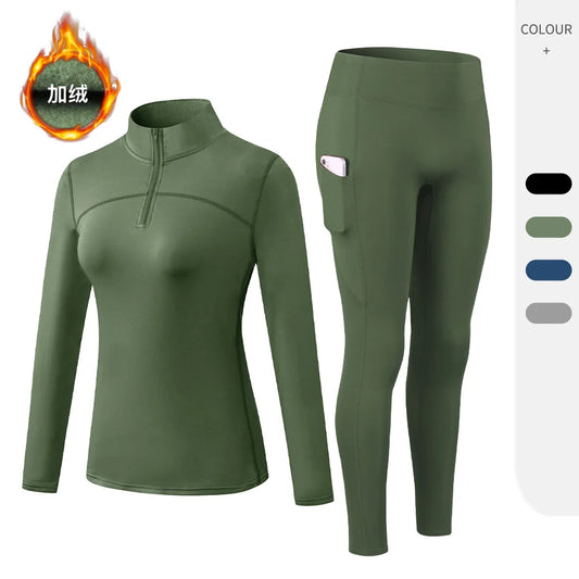 Autumn And Winter Women's Warm Clothing Yoga Self-Cultivation Two-Piece Suit Plus Velvet Sportswear Sports Fitness Sportswear