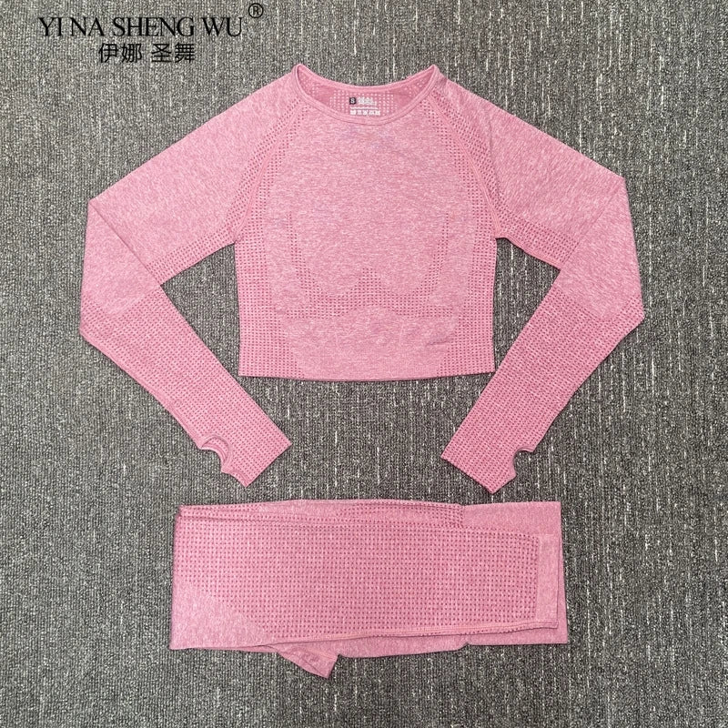 Women's Sportswear Yoga Set Gym Legging Tracksuit Long Sleeve Crop Top Sexy High Waist Seamless Leggings for Fitness Sports Suit