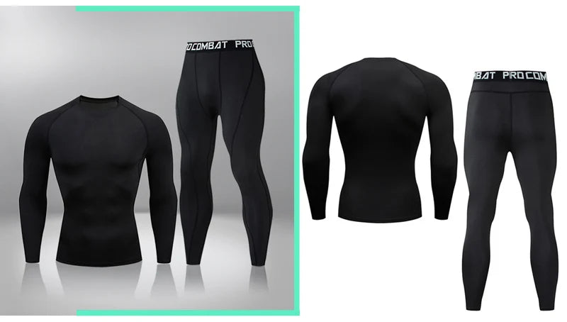 Gym Tight Training Clothing Workout Jogging Sports Set Fitness Men's Compression Thermal Underwear Top Trousers Sportswear