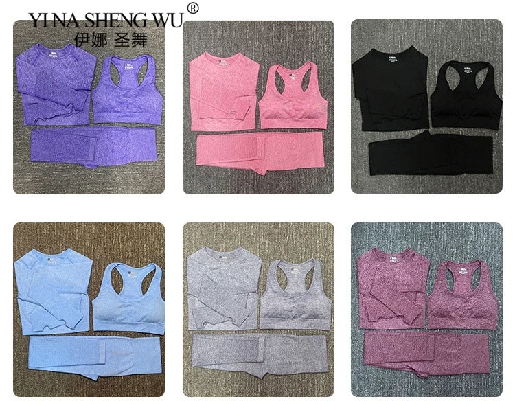 Women's Sportswear Yoga Set Gym Legging Tracksuit Long Sleeve Crop Top Sexy High Waist Seamless Leggings for Fitness Sports Suit