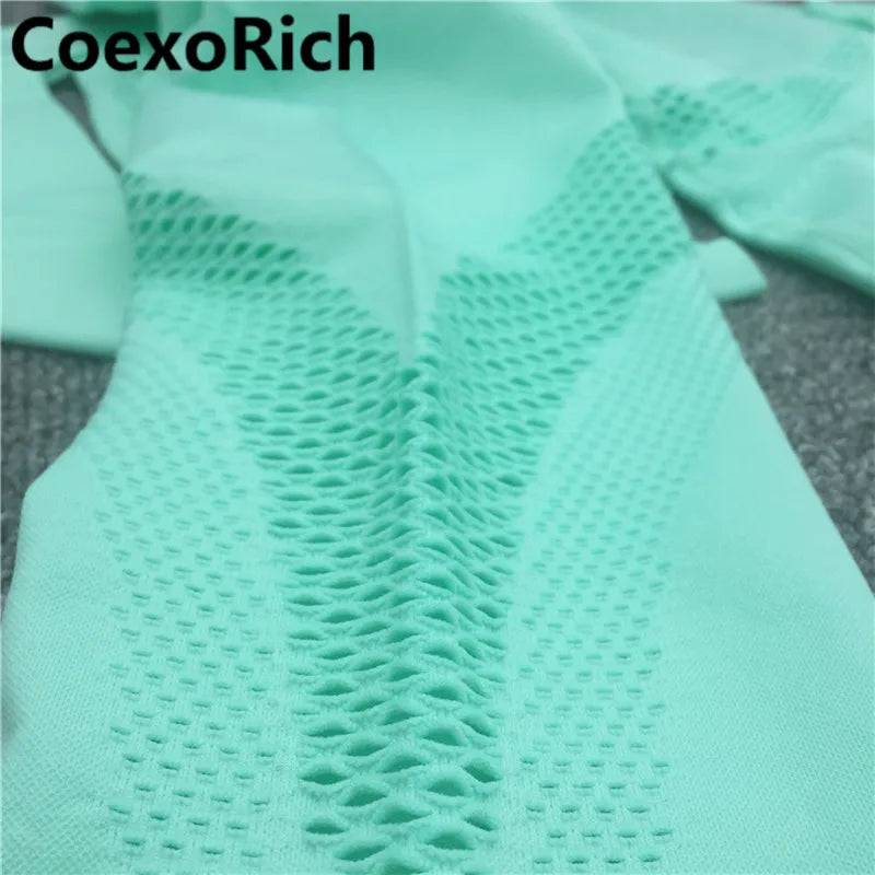 Yoga Set Women Fitness Gym Clothing Sport Suit Seamless Hollow Out Long Sleeve Crop Top High Waist Workout Leggings Sportwear