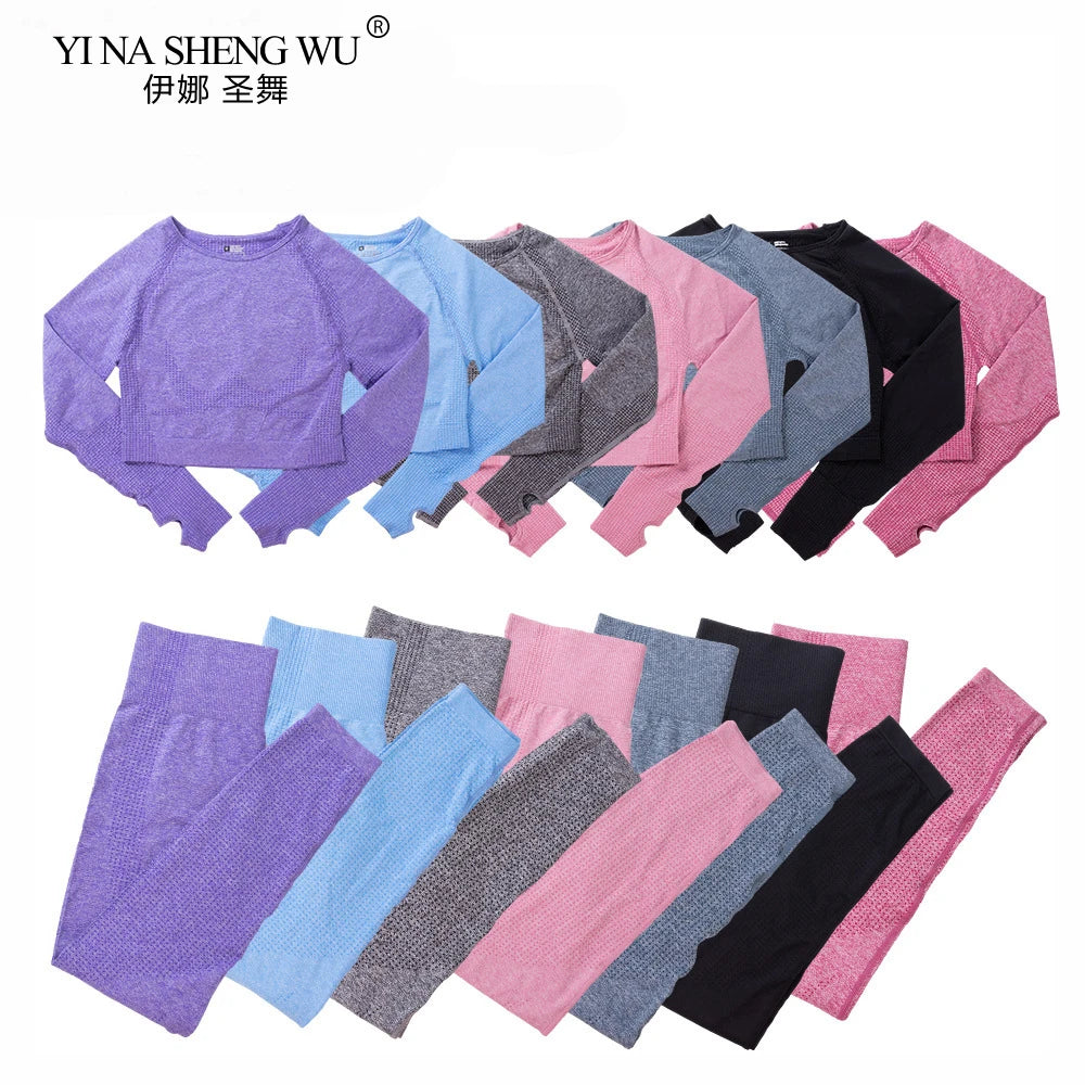 Women's Sportswear Yoga Set Gym Legging Tracksuit Long Sleeve Crop Top Sexy High Waist Seamless Leggings for Fitness Sports Suit