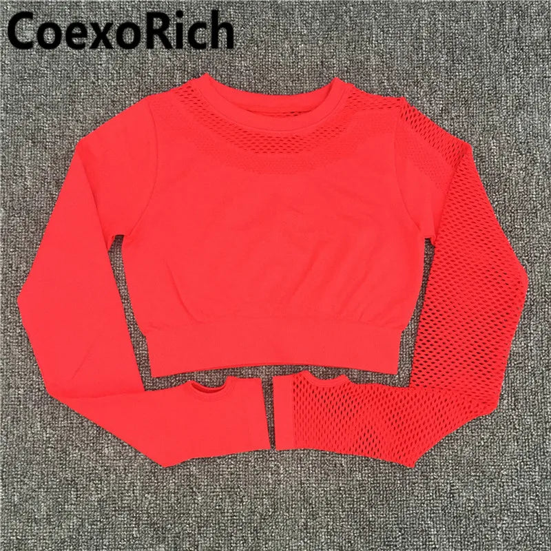 Yoga Set Women Fitness Gym Clothing Sport Suit Seamless Hollow Out Long Sleeve Crop Top High Waist Workout Leggings Sportwear