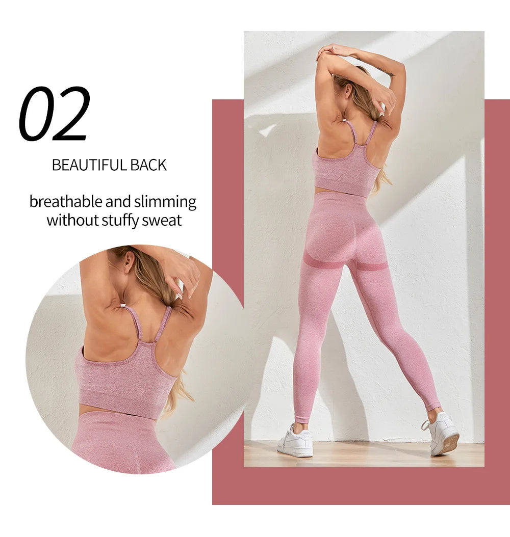 2 Piece Seamless Yoga Set Sports Tracksuit Women Gym Two Piece Set Clothing Fashion Fitness Suits Outfit Bra Leggings Sportswear