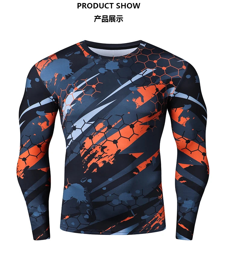 Men's Slim Compression Long Sleeve T-Shirt Gym Fitness Outdoor Running Sun Protection Clothing Breathable Quick-Drying Top