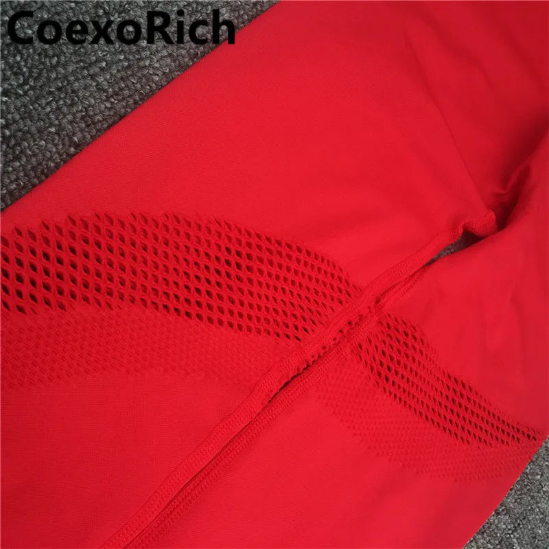 Yoga Set Women Fitness Gym Clothing Sport Suit Seamless Hollow Out Long Sleeve Crop Top High Waist Workout Leggings Sportwear