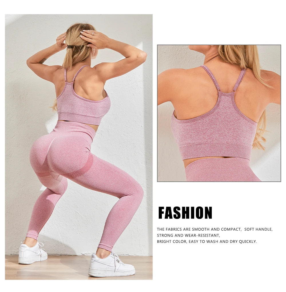 2 Piece Seamless Yoga Set Sports Tracksuit Women Gym Two Piece Set Clothing Fashion Fitness Suits Outfit Bra Leggings Sportswear
