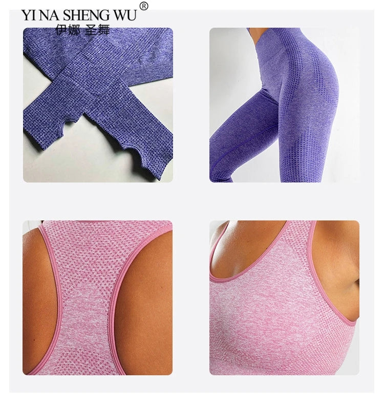 Women's Sportswear Yoga Set Gym Legging Tracksuit Long Sleeve Crop Top Sexy High Waist Seamless Leggings for Fitness Sports Suit