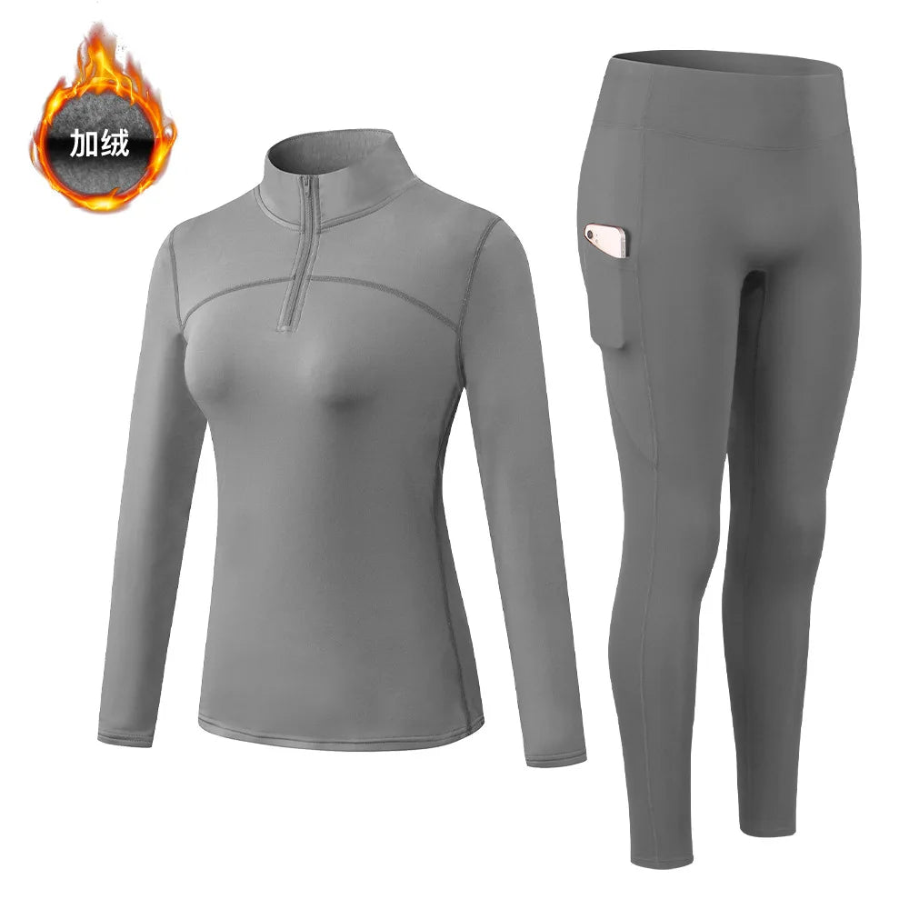 Autumn And Winter Women's Warm Clothing Yoga Self-Cultivation Two-Piece Suit Plus Velvet Sportswear Sports Fitness Sportswear