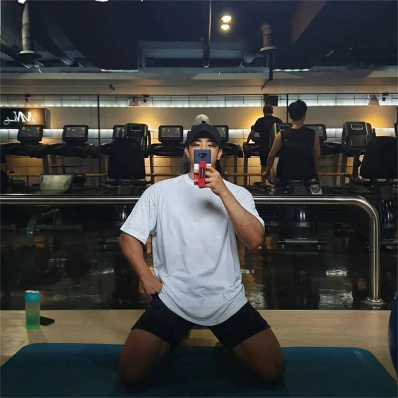 Oversized Gym Clothing Fitness Mens T Shirt Street Hip Hop Sportswear Loose Half Sleeve T-shirt Muscle Man Bodybuilding Tshirt