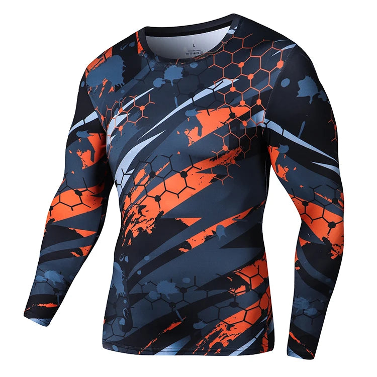 Men's Slim Compression Long Sleeve T-Shirt Gym Fitness Outdoor Running Sun Protection Clothing Breathable Quick-Drying Top