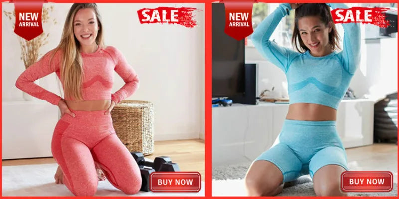 Yoga Set Women Fitness Gym Clothing Sport Suit Seamless Hollow Out Long Sleeve Crop Top High Waist Workout Leggings Sportwear