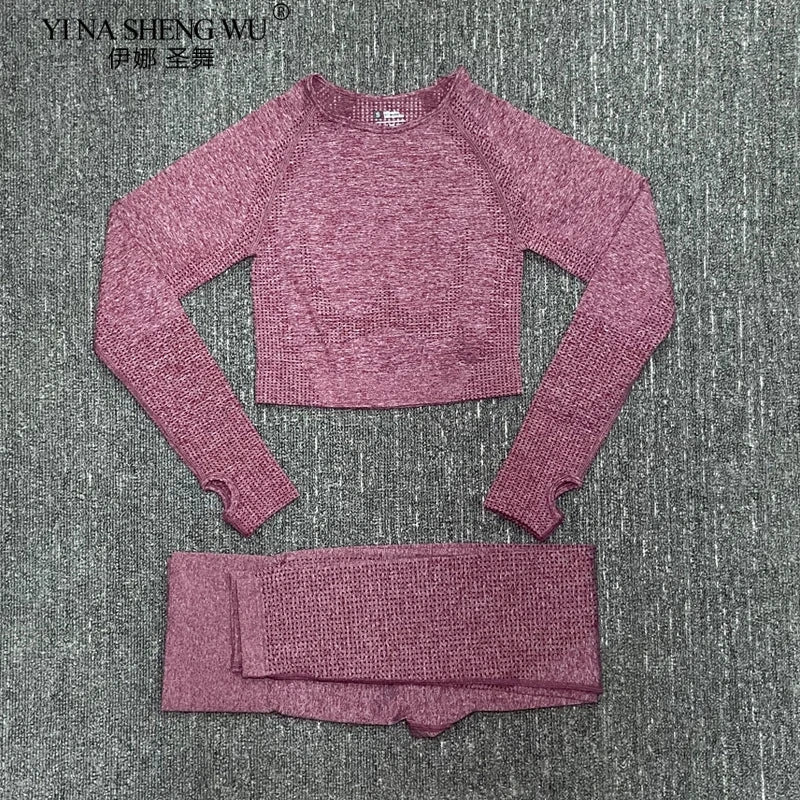 Women's Sportswear Yoga Set Gym Legging Tracksuit Long Sleeve Crop Top Sexy High Waist Seamless Leggings for Fitness Sports Suit