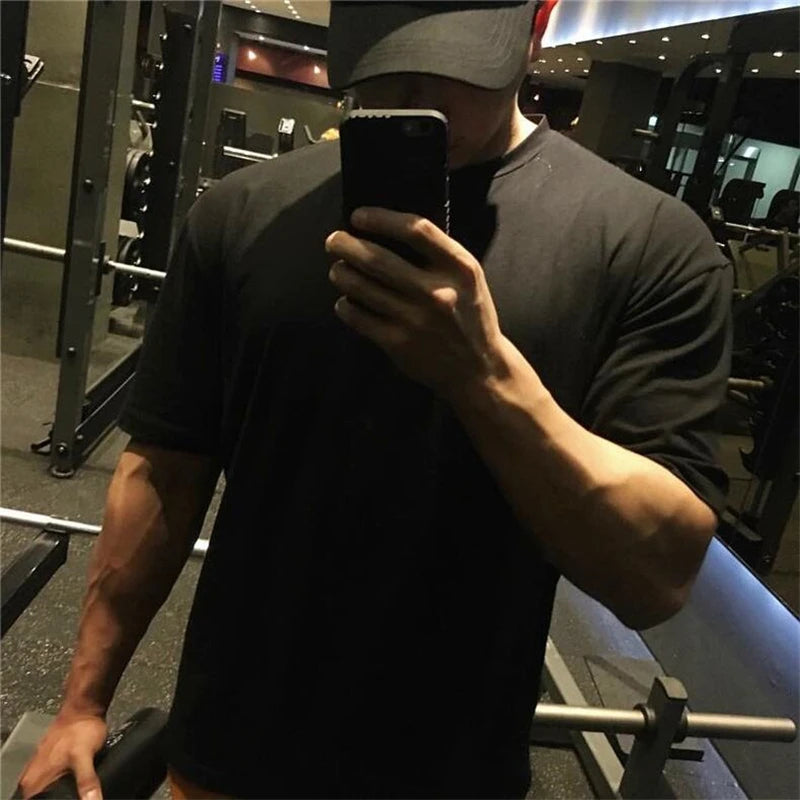 Oversized Gym Clothing Fitness Mens T Shirt Street Hip Hop Sportswear Loose Half Sleeve T-shirt Muscle Man Bodybuilding Tshirt