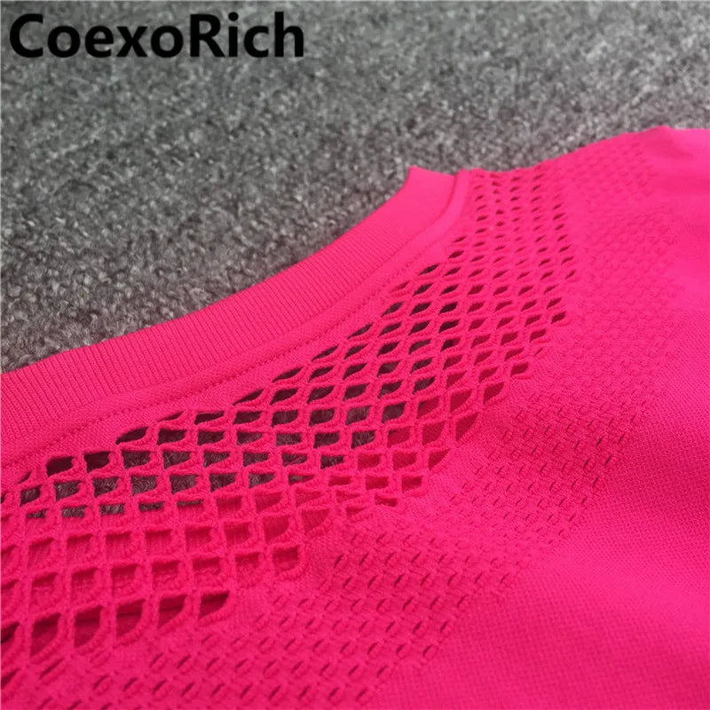 Yoga Set Women Fitness Gym Clothing Sport Suit Seamless Hollow Out Long Sleeve Crop Top High Waist Workout Leggings Sportwear