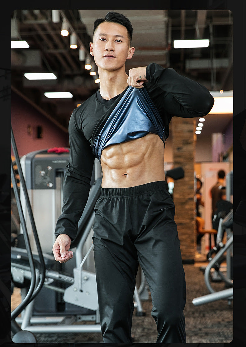 Sauna Suit Men Anti Rip Sweat Suits Gym Boxing Workout Jackets Waist Vest Trainer Workout Exercise Fitness Gym Long Sleeve Shirt